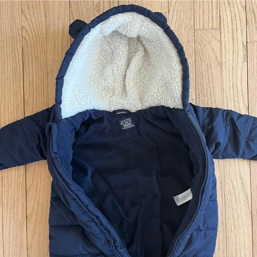 The Children’s Place Unisex Baby Fleece Hooded Zip-Up Front Snowsuit Size 3-6 Mt